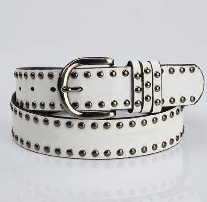Womens Soft-leather Belt With Pin Buckle And Decorative Rivets