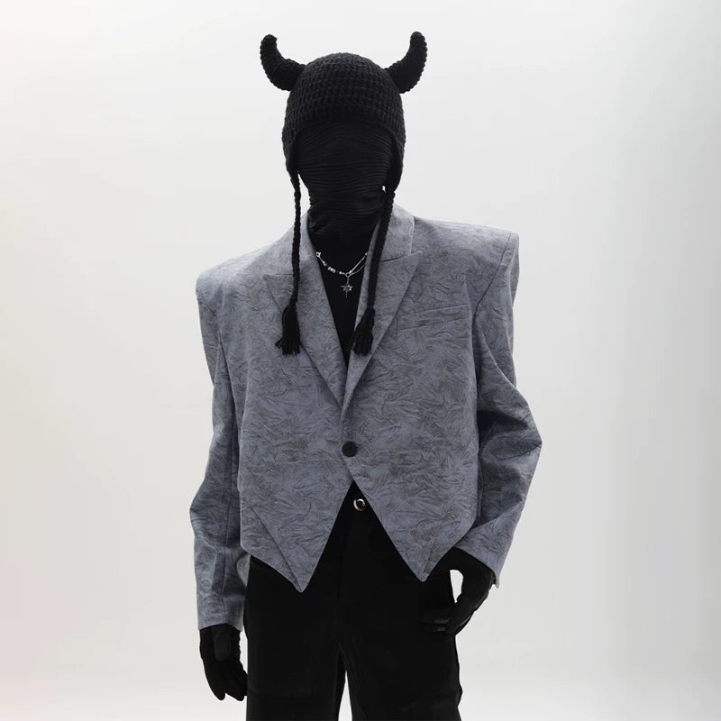 Irregular-Shape Cropped Blazer With Shoulder Pads For Men