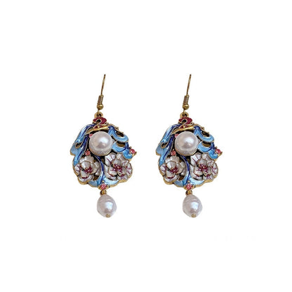 Ethnic-style Diamond-encrusted Oil-drop Flower Pearl Pendant