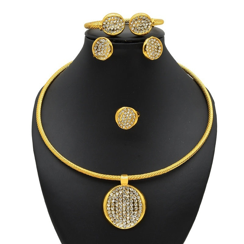 Women's Zircon Pearl Necklace Ring Earring Bracelet Four-piece Set