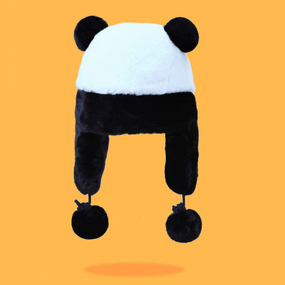 Warm Black And White Panda Plush Hat For Children To Thicken In Winter