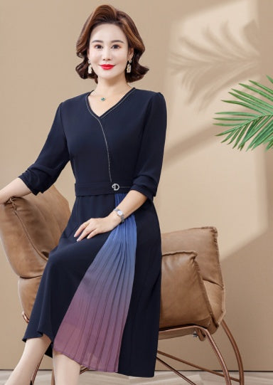 Black Short Sleeved Middle Aged Mother Chiffon Dress