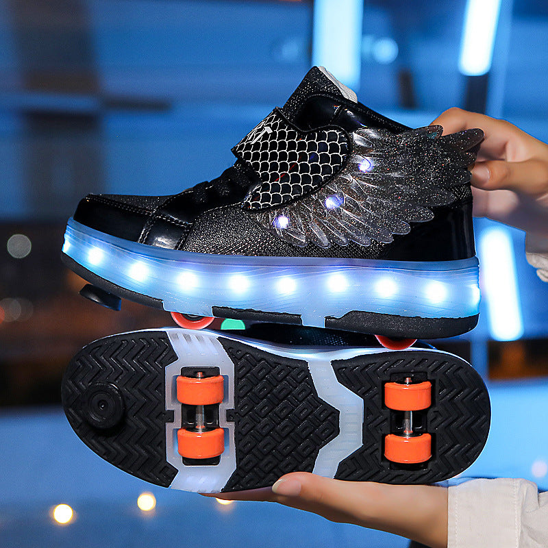 Children's Double-wheel Deformed Wings LED Luminous Rollerskate