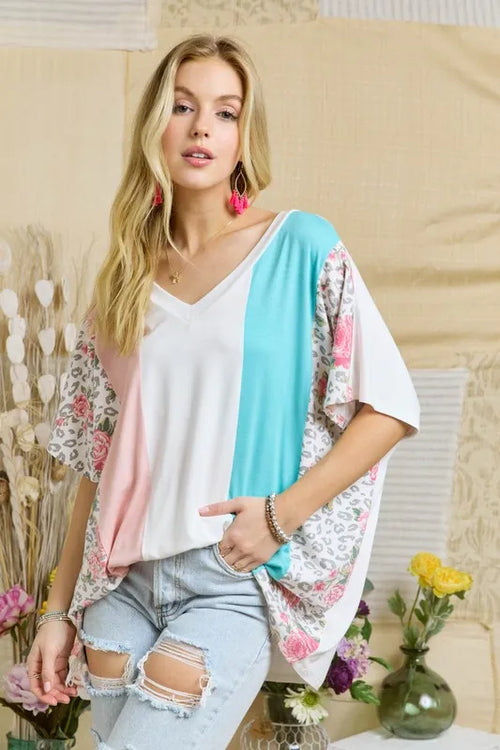ADORA  Colorblock Casual Knit Tunic Top