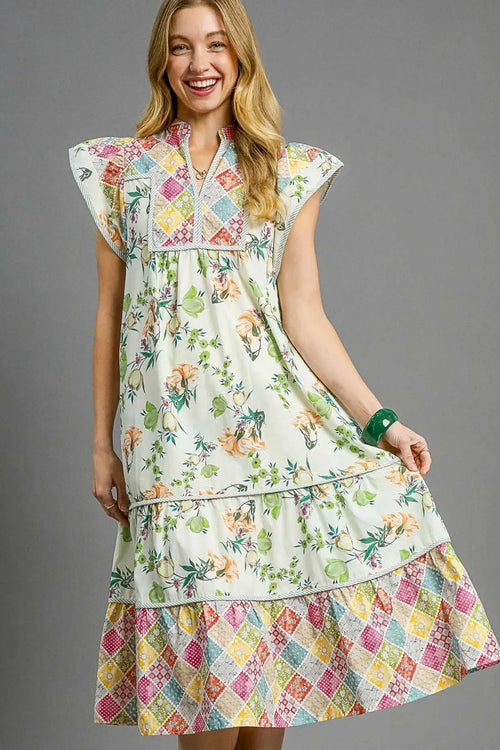Selvanelle Patchwork Garden Midi Dress
