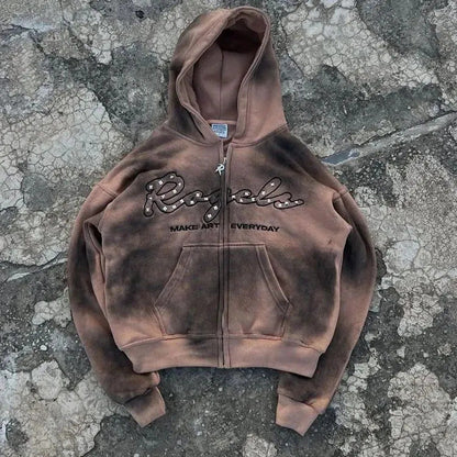 American-style Graffiti-print Unisex Casual Hoodie