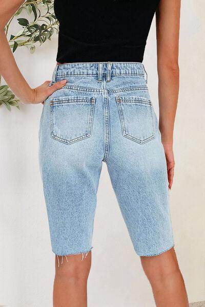 Distressed Pocketed Denim Shorts for Women - Stylish Fit