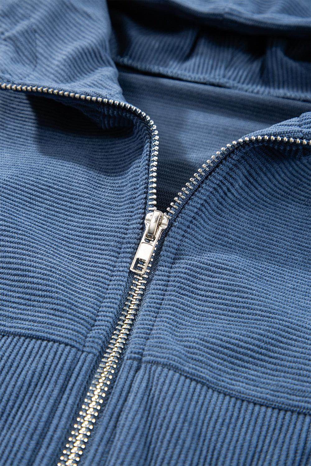 Corduroy Zip Up Long Sleeve Hooded Jacket for Women