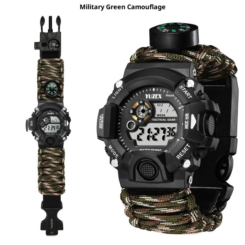 Multifunctional Parachute Cord Waterproof Watch Outdoor Survival Bracelet Sports Strap Firestone Survival Whistle Compass
