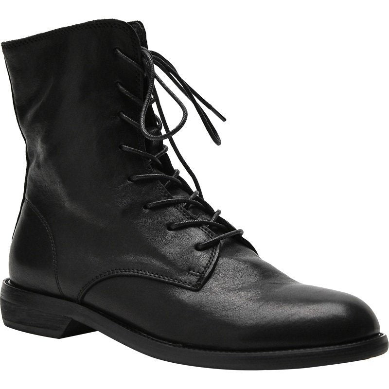 Womens Round-toe Thick-soled Ankle Boots In Washed Pebble-grain Leather