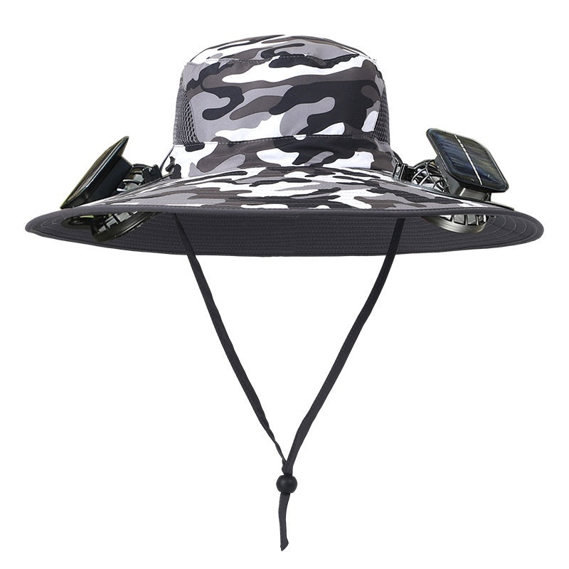 Removable Solar Recharge Fan Embedded Big Brim Hat