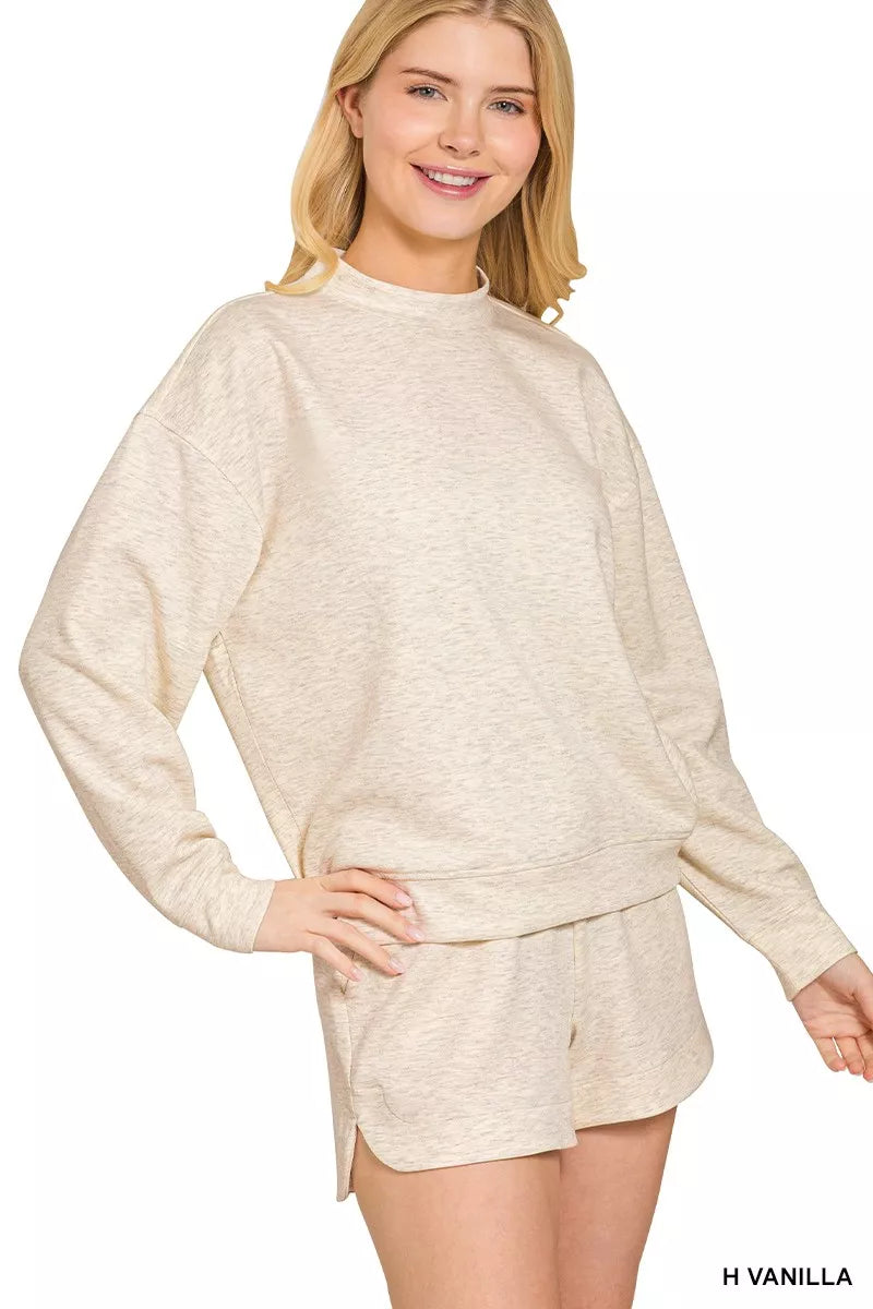 Zenana Scuba Long Sleeve Sweatshirt and Shorts Set