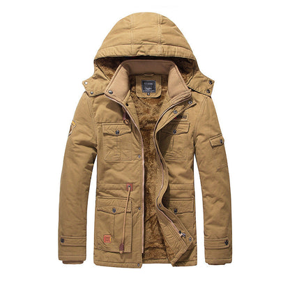 Men's Fleece Padded Jacket Mid-length Hooded Jacket
