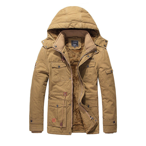 Men's Fleece Padded Jacket Mid-length Hooded Jacket