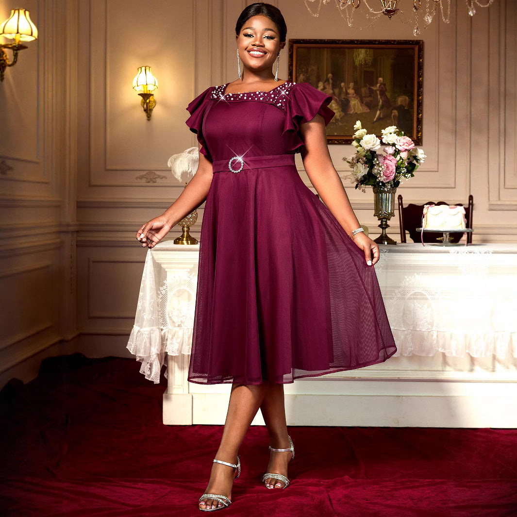 Summer Mesh Butterfly Sleeve Ruffles Party Wedding Guest Elegant Dress