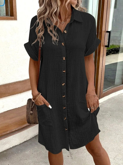 Textured Button-Front Shirt Dress