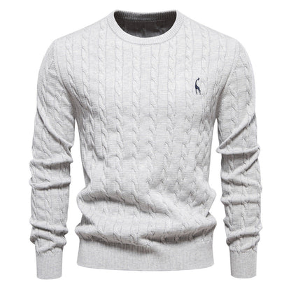 2026 Autumn And Winter New Cross-border Foreign Trade High Quality Men's Sweater Pullover Fawn Embroidery Solid Color Sweater For Men