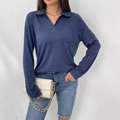 Long-sleeved Simple Solid-color Lapel Collar