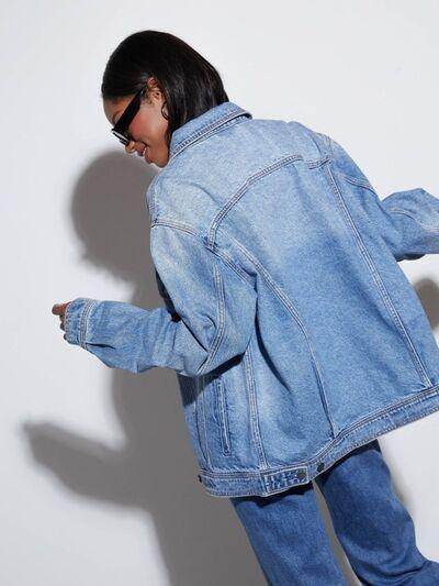 Button Up Collared Neck Denim Jacket for Women Fashion