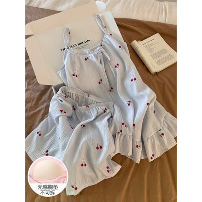 Summer Floral Strap Shorts Loungewear Set