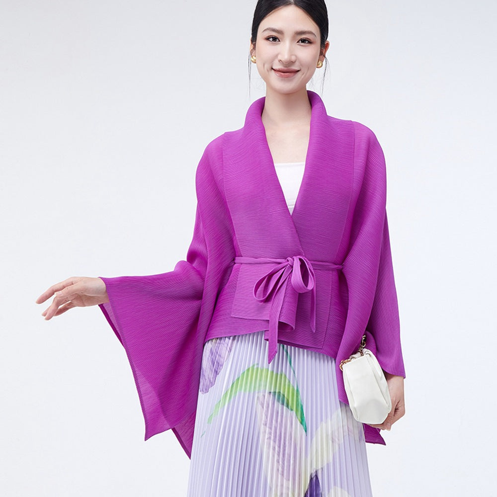 Loose-fitting Collared Tie-waist Irregular High-quality Versatile Cardigan Shawl