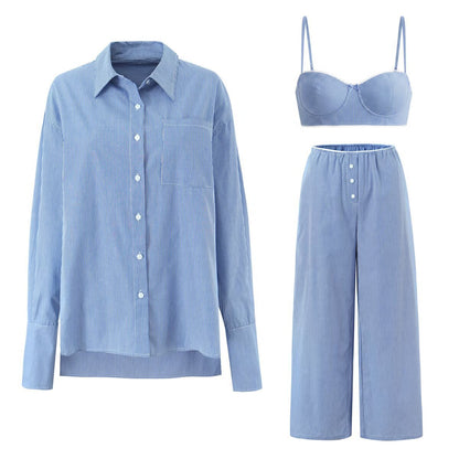Solid Color Vest Shorts Pants Three Piece Set For Women