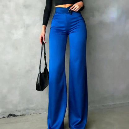 Womens Solid-color Versatile High-waisted Satin Bootcut Trousers