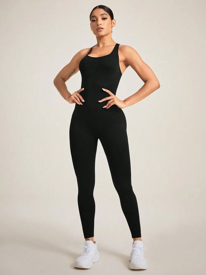 Crisscross Back Sleeveless Active Jumpsuit For Women