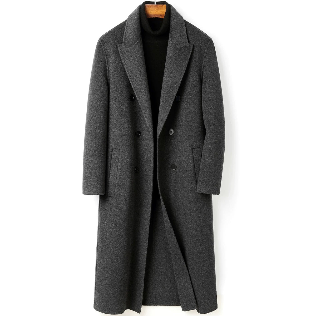 New Double Breasted Knee Length Wool Coat