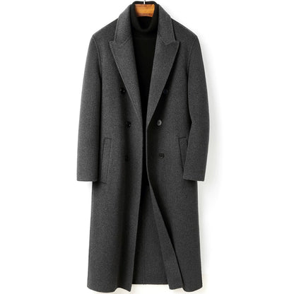 New Double Breasted Knee Length Wool Coat