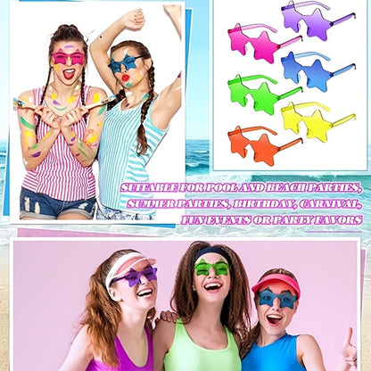 8 Pcs Star Shaped Rimless Sunglasses Set Trendy One Piece Party Eyewear Lightweight Plastic Frame Suitable For Theme Parties Holiday Gatherings And Photo Prop Use.