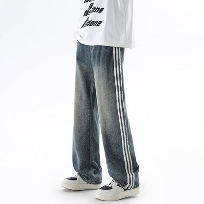 Fashion American Vintage Stripe Jeans Men