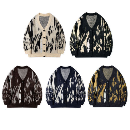 Color-blocked Laid-back Versatile Loose-fit Long-sleeve Knitted Cardigan