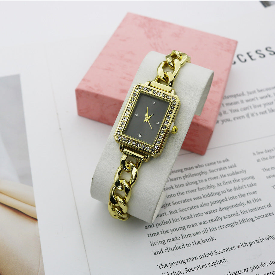 Rectangular Rhinestone Bracelet Watch Alloy Steel Band