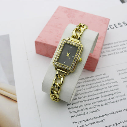 Rectangular Rhinestone Bracelet Watch Alloy Steel Band
