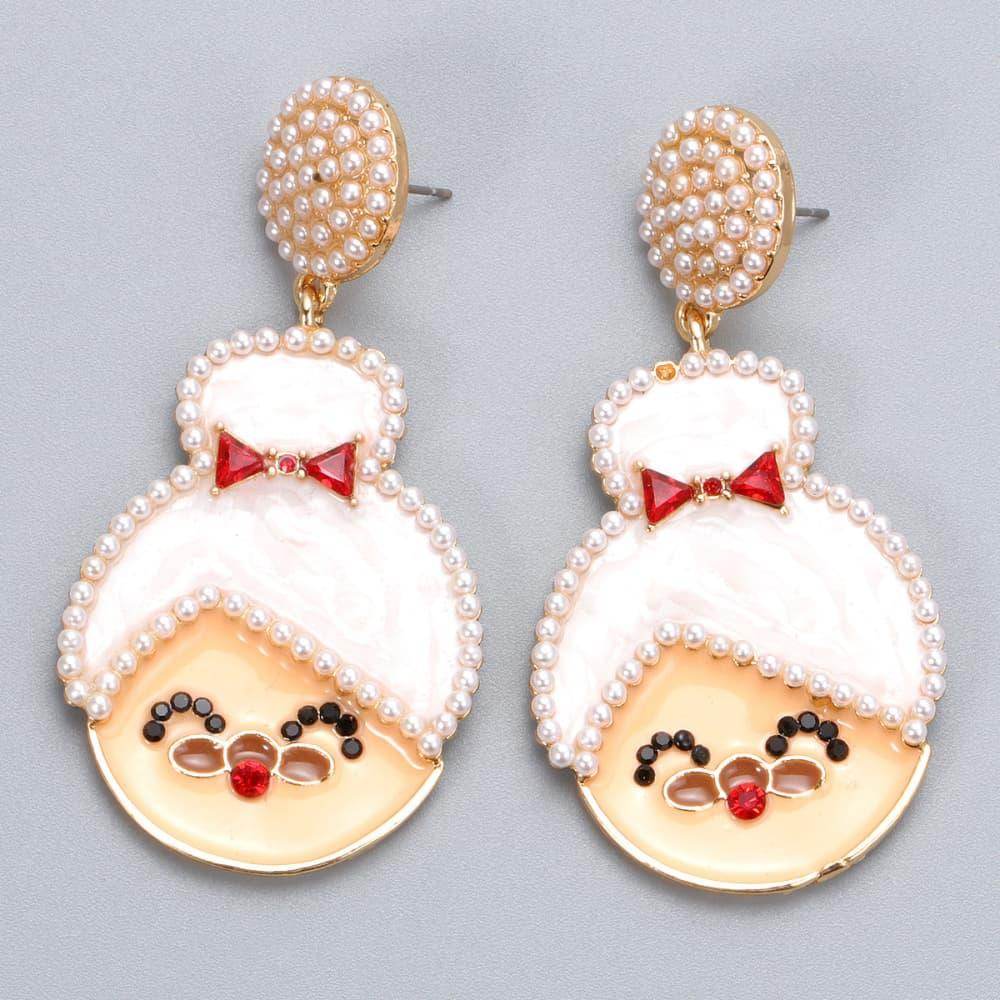 Rhinestone Alloy Mrs. Claus Earrings for Festive Style