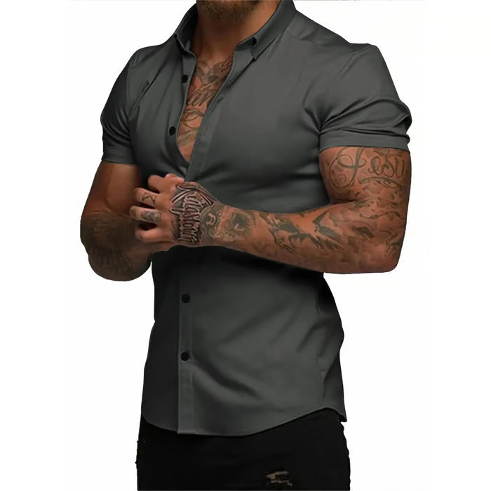 Solid-color Shirt Thin Short-sleeve Shirt For Men