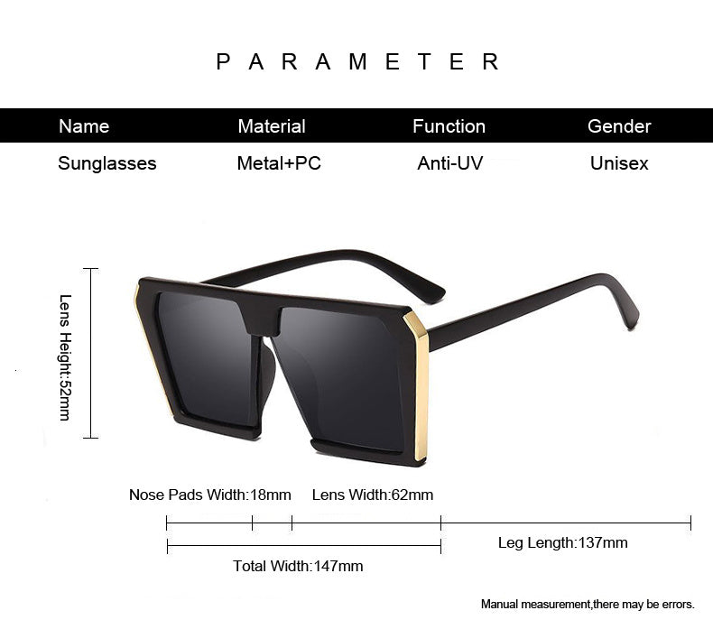 Fashion Metal Large Frame Women's Sunglasses UV Protection