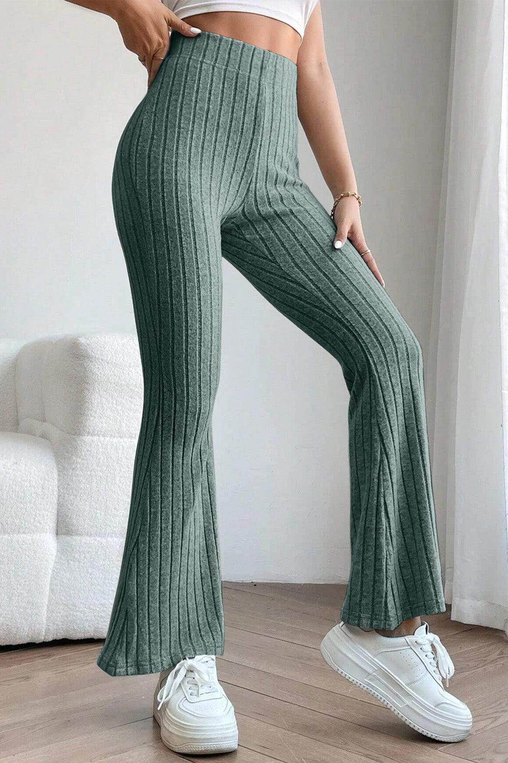 Basic Bae Full Size Ribbed High Waist Flare Pants for Women
