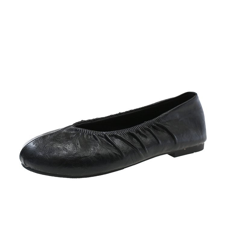 Retro-style Pleated Ballet Flats For Women
