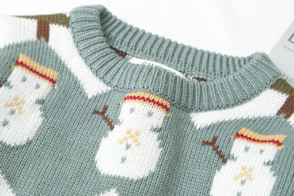 Jacquard Snowman Christmas Tree Parent-child Pullover