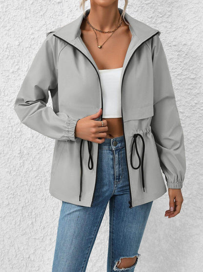Ivy Lane Drawstring Zip Up Hooded Jacket for Women