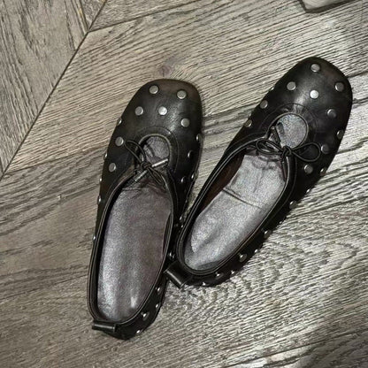 Women Fashionable Rivet Bow Ballet Flats