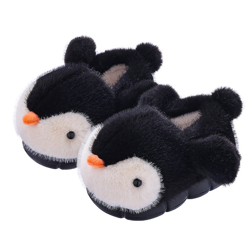 Warm Fleece-lined Fluffy Penguin Cotton Slippers For Boys And Girls