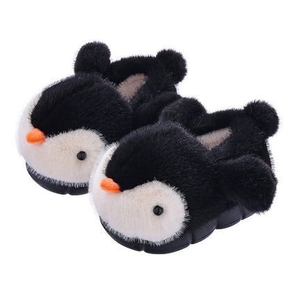 Warm Fleece-lined Fluffy Penguin Cotton Slippers For Boys And Girls