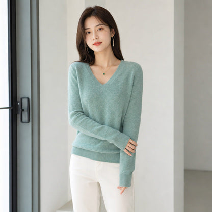 Women's V-neck Long-sleeve Pullover Knit Sweater
