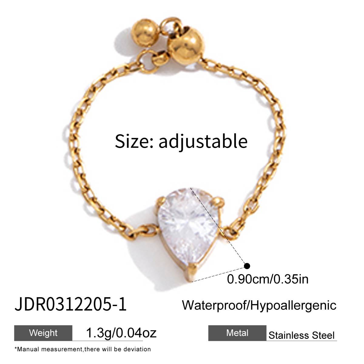 Adjustable Geometric Zircon Stainless Steel Ring