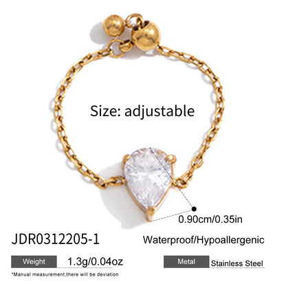 Adjustable Geometric Zircon Stainless Steel Ring