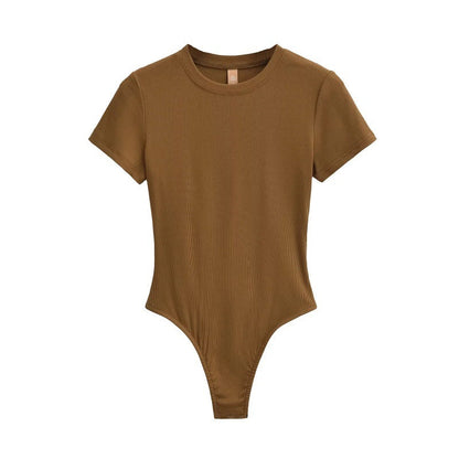 Neck Short Sleeve Rompers Slim Fit Slimming T-shirt Top