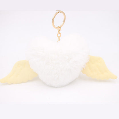 Heart Wings Wool Ball Keychain